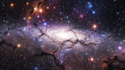 Marvel at the breathtaking sight of a distant galaxy where countless stars shine brightly against the vastness of space. Witness the intricate details of cosmic formations and colors.