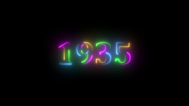 Neon text calendar 1935 Sal animation, glowing neon icon animation .Seamless looping video.