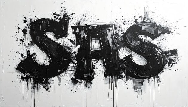 Bold, black "SAS" lettering with a graffiti style, rendered in dripping paint against a plain white background. Abstract splatters surround