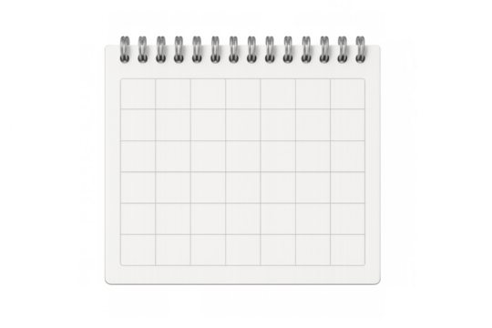 Empty wire bound planner or notebook with a blank grid page, providing space for writing notes and daily appointments