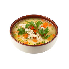 Delicious bowl of hearty chicken noodle soup garnished with fresh parsley for a comforting meal