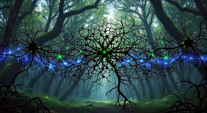 Abstract Neural Network Over Forest Landscape Scene