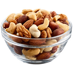 Assorted nuts in a clear glass bowl delicious healthy snack food variety