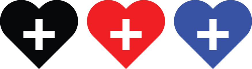 Heart plus icon. Commonly used for first aid and hospitals. medical healthcare sign. hospital symbol