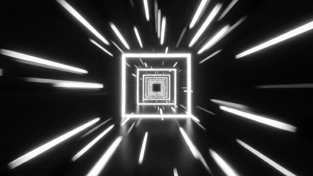 Immerse yourself in a captivating adventure as light beams emerge and dance within a mesmerizing tunnel. Experience the thrill of depth and motion in this dynamic space.