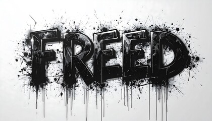 Bold, stylized word "FREED" in dark, glossy lettering with dripping paint effect. A grungy, artistic design against a clean white background