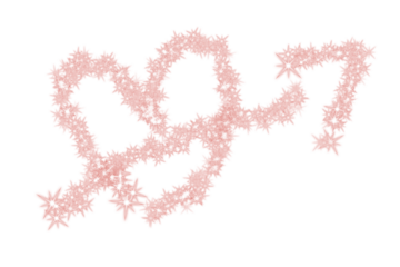 Sparkling pink star shapes form a heart with an arrow through it on a white background. The stars vary in size