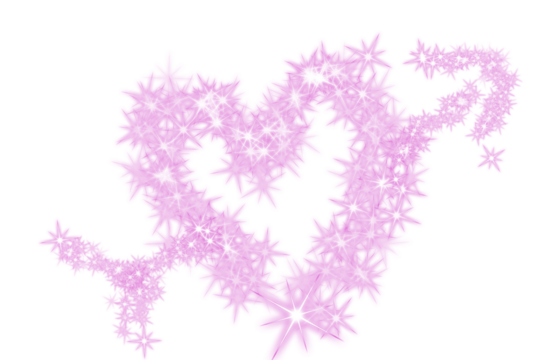 Pink stars form a heart shape against a white background. The stars vary in size, creating a sparkling effect
