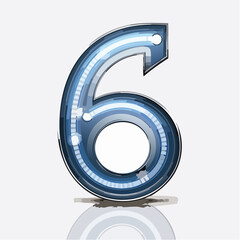 Number six shimmering with internal light, a modern and bold design for numeric displays