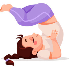 Woman Performing Yoga Pose with Purple Pants and White Shirt on White Background