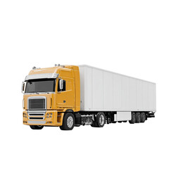 Yellow semi truck with white trailer for industrial transport and logistics services