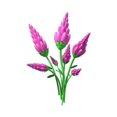 3D Abstract Illustration of Stylized Lavender Flowers with Pink Petals and Green Stems Representing Nature and Floral Decoration
