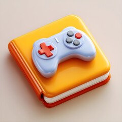 Game controller on a book 3D render icon for education and entertainment isolated on a clean background