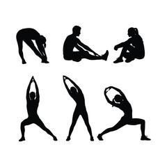 Silhouettes of people stretching and exercising