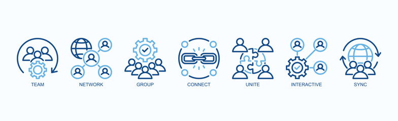 Connecting Teams Icon Set Isolated Vector Illustration Concept With Icon Of Team, Network, Group, Connect, Unite, Interactive, Sync In Two Color Outline Style