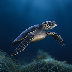 Sea turtle swimming underwater