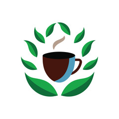 coffee cup surrounded by green leaves natural arum vector art