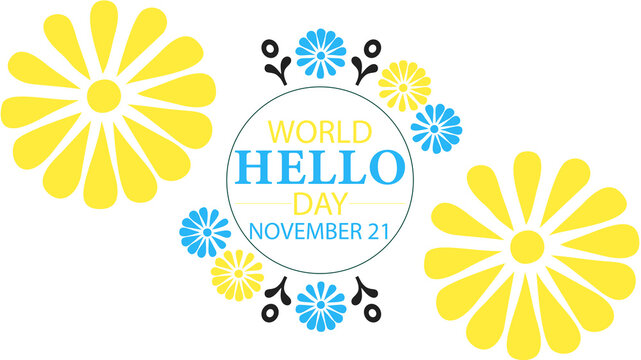Modern and simple World Hello Day banner graphic on white background, ideal for awareness and celebrations