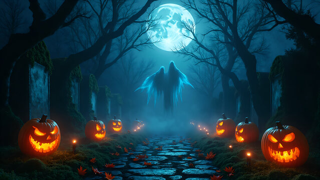 halloween ghost cemetery
