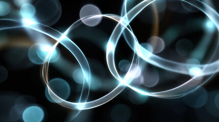 Faceless glowing pattern resembling interlaced light rings, softly defocused edges and spiritual luminosity, with copy space.