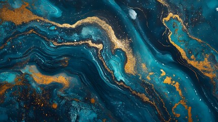 Fototapeta premium Captivating abstract background with fluid dynamic waves and swirls in a mesmerizing blend of vivid teal gold and copper tones This elegant modern design features a premium