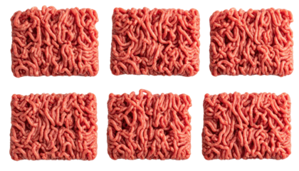 Ground meat patties with tightly packed swirls, isolated on black, showcasing texture and arrangement