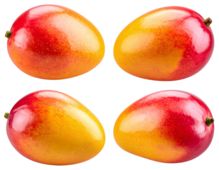 High-resolution set of orange mango fruits, isolated on transparent background. Ideal for healthy food ads, fruit branding, or summer-themed graphic projects.