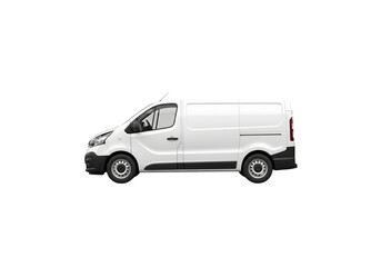 Fototapeta premium A pristine white delivery van isolated on a blank space, representing transportation and logistics