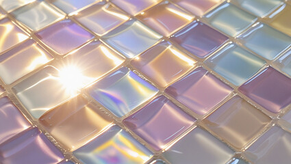 Iridescent tiles with golden hour light for luxury background designs. Perfect for premium branding, architectural visuals, and elegant websites.