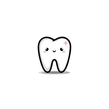 Adorable smiling cartoon tooth illustration, pristine white and healthy, representing excellent dental care and oral hygiene.