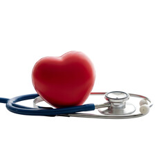 Red heart and stethoscope isolated on transparent background for health concept