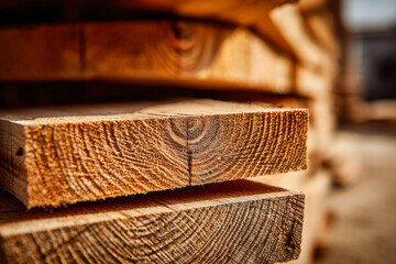 Close-up of stacked wooden planks showing detailed grain and texture