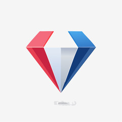 Stylized diamond with tricolor facets creating a modern and elegant logo design concept