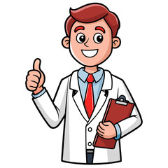 Friendly Cartoon Doctor Holding Clipboard and Giving Thumbs Up Vector Illustration