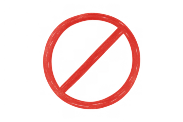 Hand-drawn stop symbol representing prohibition, restriction, and forbidden access on transparent background