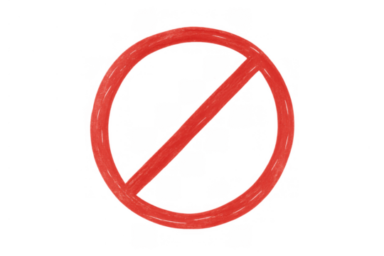 Hand-drawn stop symbol representing prohibition, restriction, and forbidden access on transparent background
