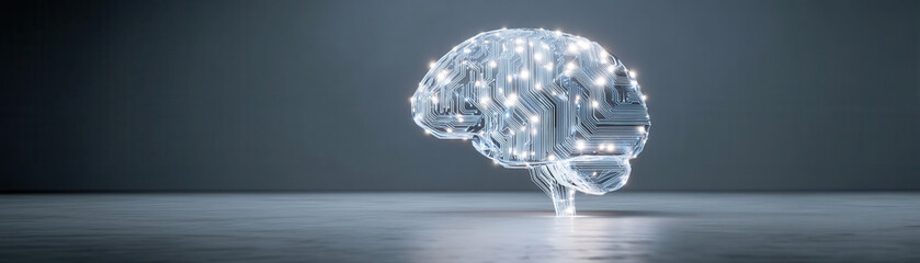 Digital brain made of circuits symbolizes artificial intelligence, showcasing innovation and technology in modern setting