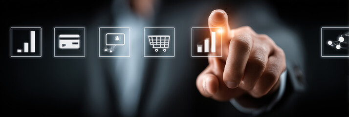 Businessman interacting with network connection icons for data analysis