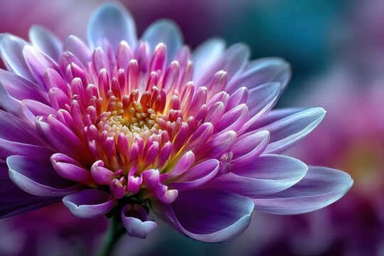 Vibrant Purple and Pink Chrysanthemum Blossom Close Up