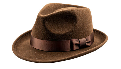 Classic Brown Fedora Hat with Satin Ribbon Isolated on Transparent Background