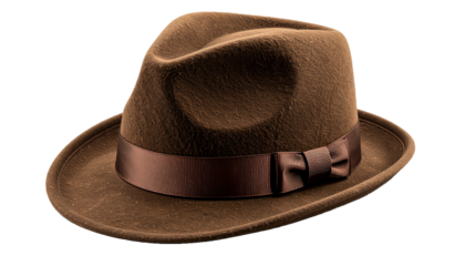 Classic Brown Fedora Hat with Satin Ribbon Isolated on Transparent Background