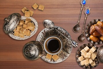 Islam ramadan coffee accessories with dates