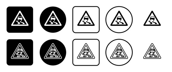 Icon set of slippery road sign. Filled, outline, black and white icons set, flat style.  Illustration on transparent background