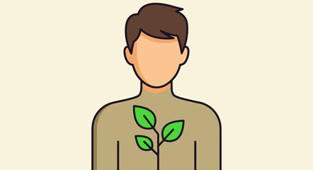 Conceptual Illustration of a Person with a Plant Growing from Their Chest Symbolizing Growth, Health, and Environmental Awareness. Ideal for health, wellness, and environment related topics.