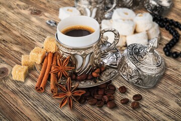 Islam ramadan coffee accessories with dates