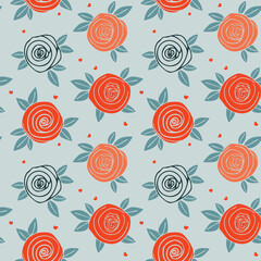 Cute hand drawn rose pattern light blue background