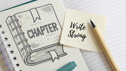 Fototapeta premium A flatlay composition with the word chapter sketched on a book