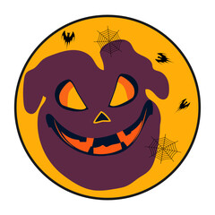 Spooky Halloween Jack-o'-Lantern with Bats and Spiderwebs