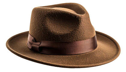 Realistic Brown Felt Fedora with Soft Texture and Ribbon Detail PNG