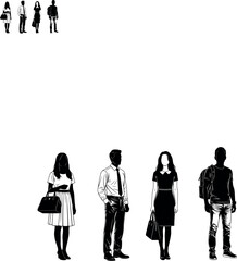 Silhouette of diverse people standing in casual and formal outfits, business and lifestyle concept, modern fashion illustration design
